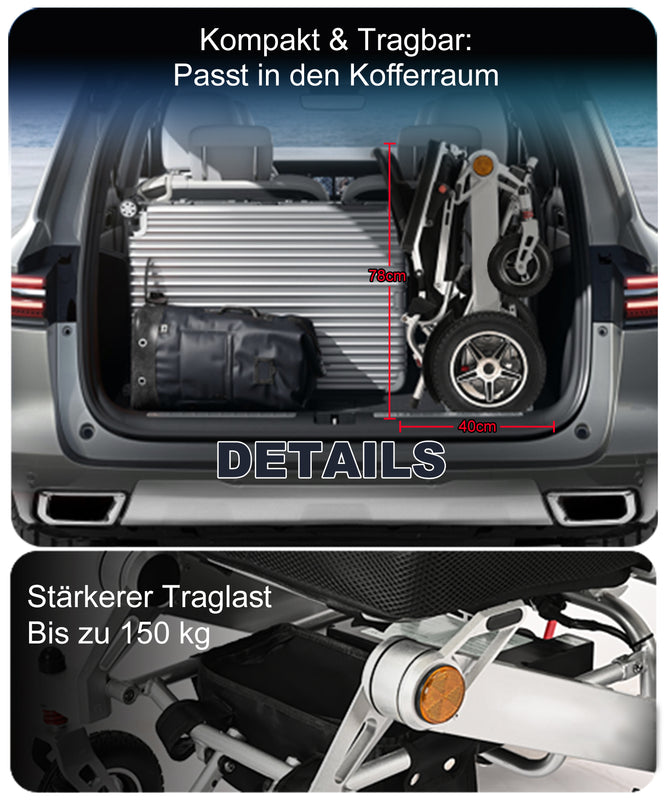 ByteTecpeak D11 Elektrischer Faltrollstuhl,  500W Motoren, 20km Reichweite