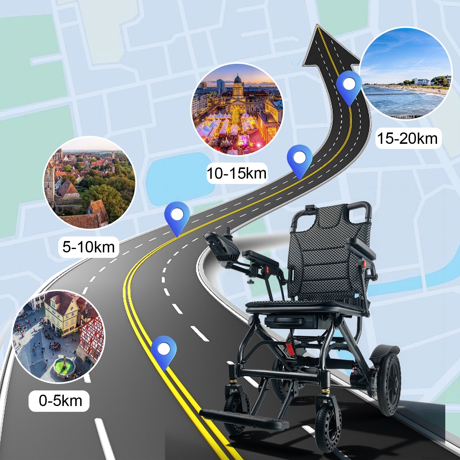 ByteTecpeak D04-Schwarz klappbarer Elektrorollstuhl, Leicht, 20 km Reichweite