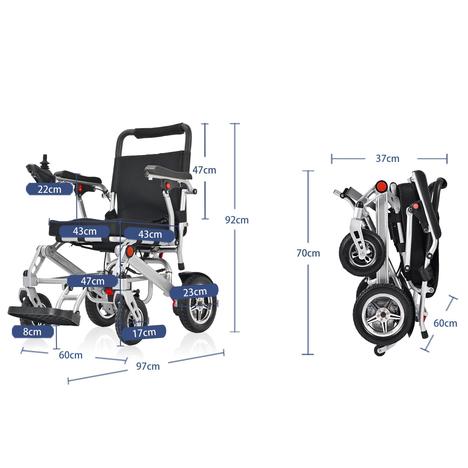 ByteTecpeak D10 Faltbar E-Rollstuhl – 12Ah Akku, Bis 150 kg belastbar,20 km Reichweite