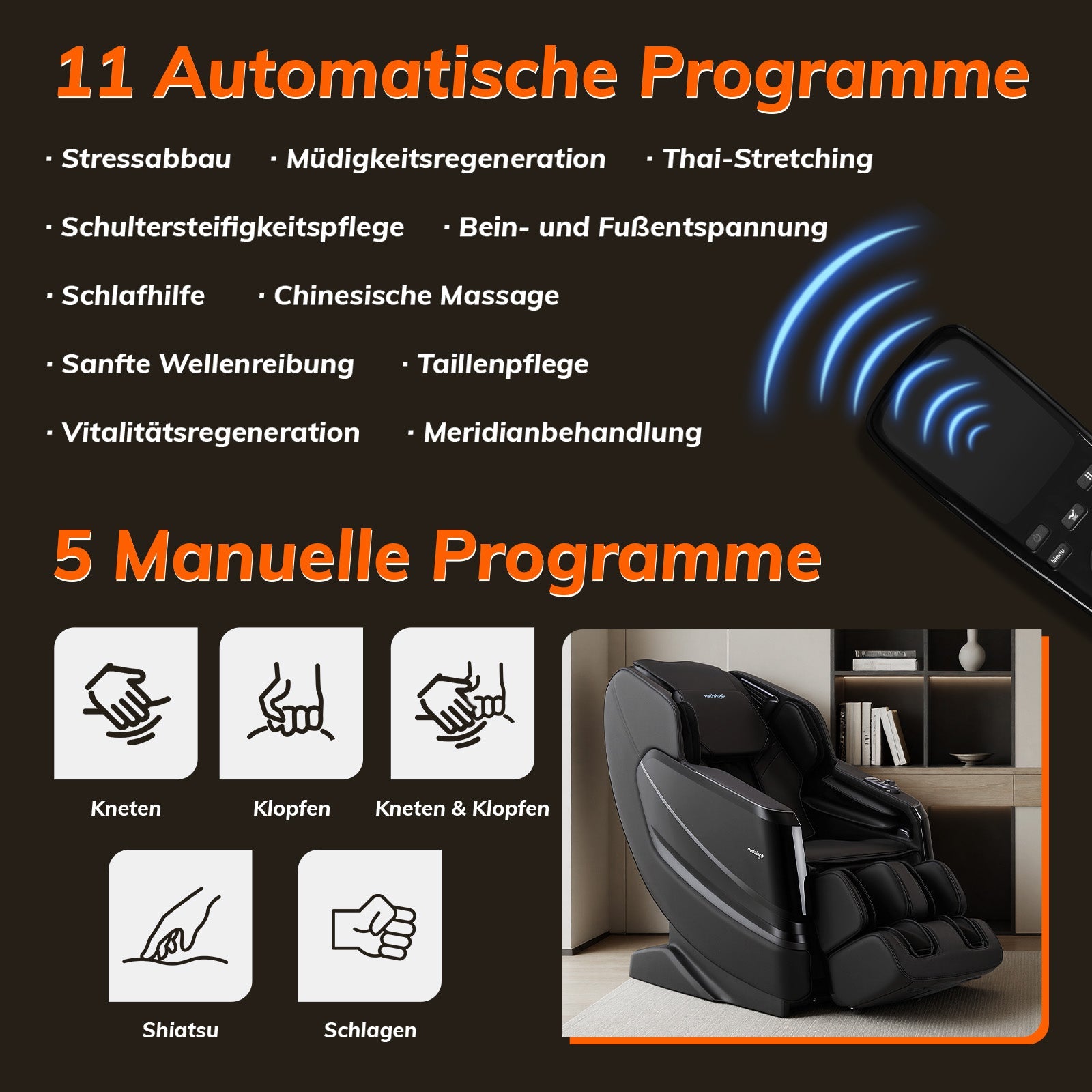 A351 Schwarz mit Zero Gravity, Sprachsteuerung und Heizfunktion Massagesessel