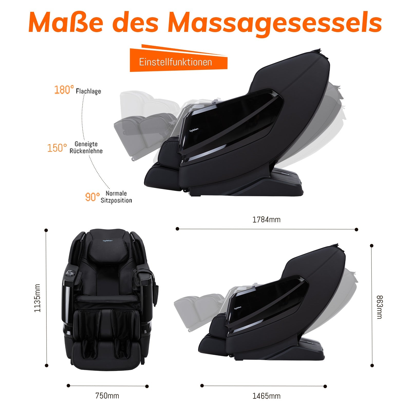 A351 Schwarz mit Zero Gravity, Sprachsteuerung und Heizfunktion Massagesessel