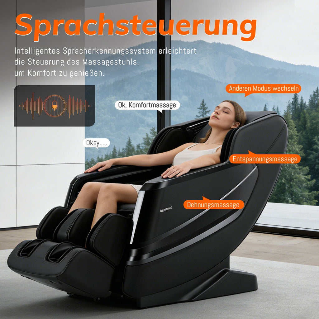 A351 Schwarz mit Zero Gravity, Sprachsteuerung und Heizfunktion Massagesessel