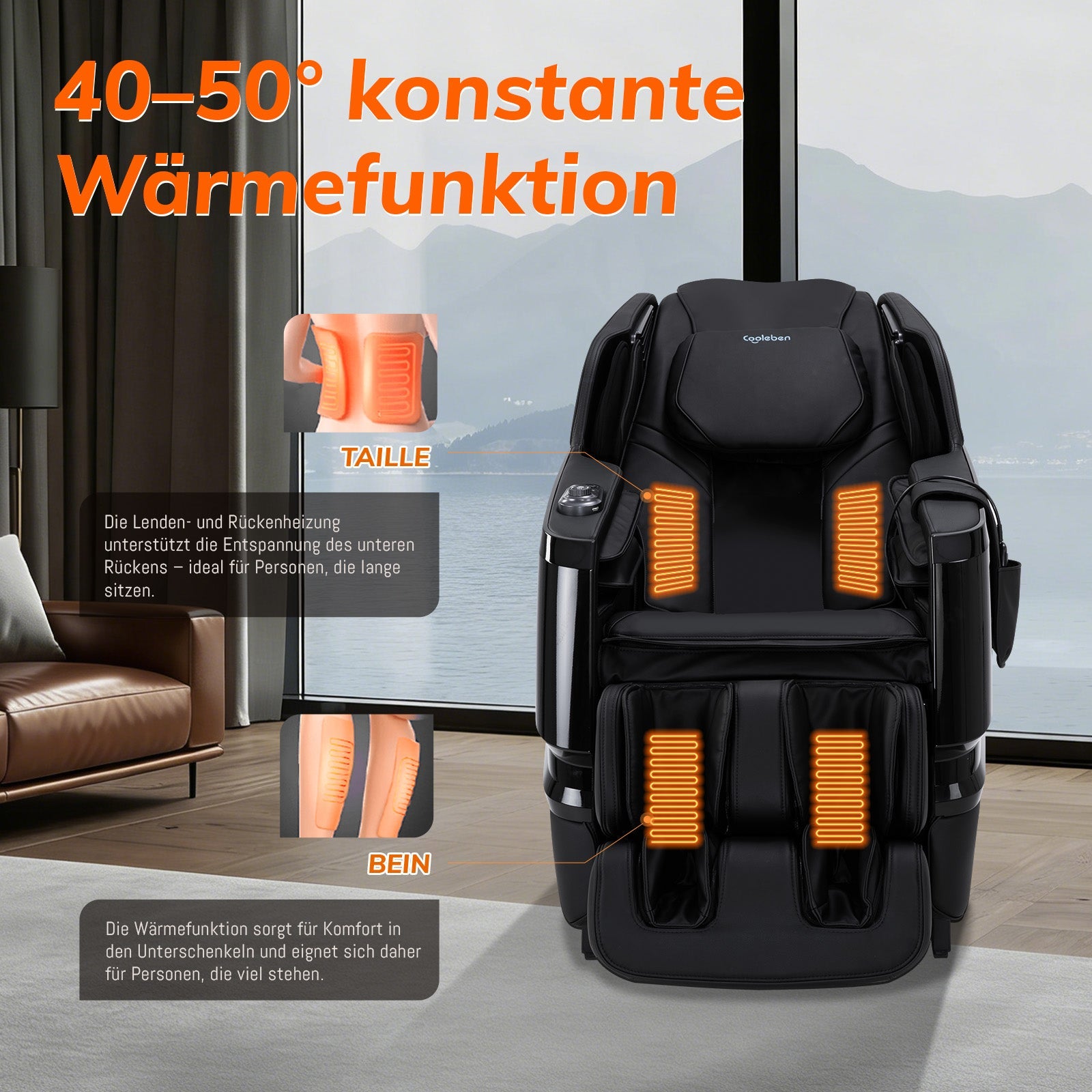 A351 Schwarz mit Zero Gravity, Sprachsteuerung und Heizfunktion Massagesessel