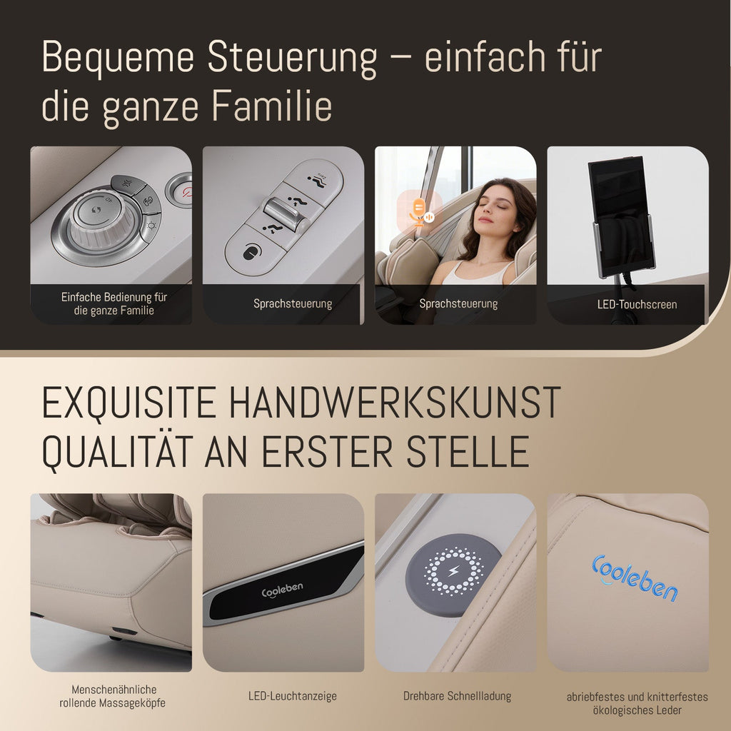 A553 Beige mit Dual-Core-Rückenmassage und Sprachsteuerung Massagesessel