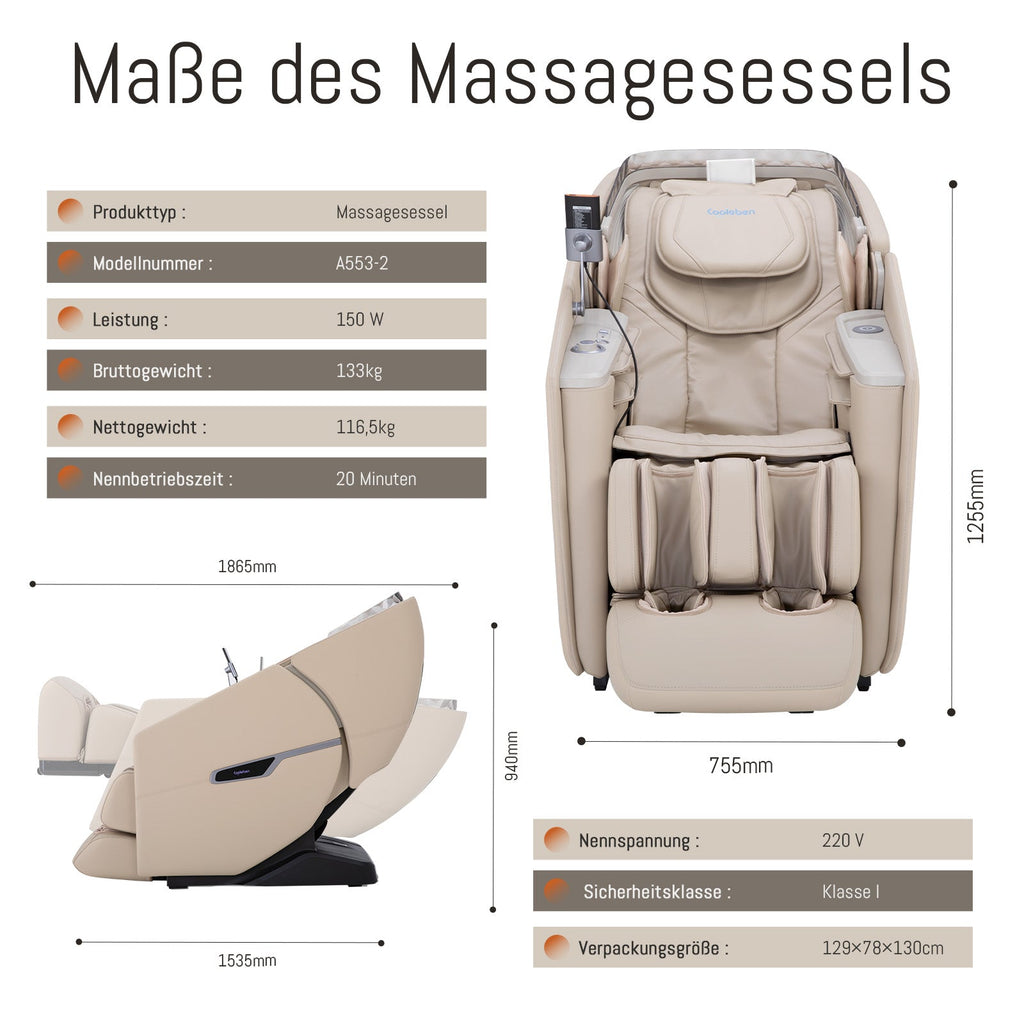 A553 Beige mit Dual-Core-Rückenmassage und Sprachsteuerung Massagesessel