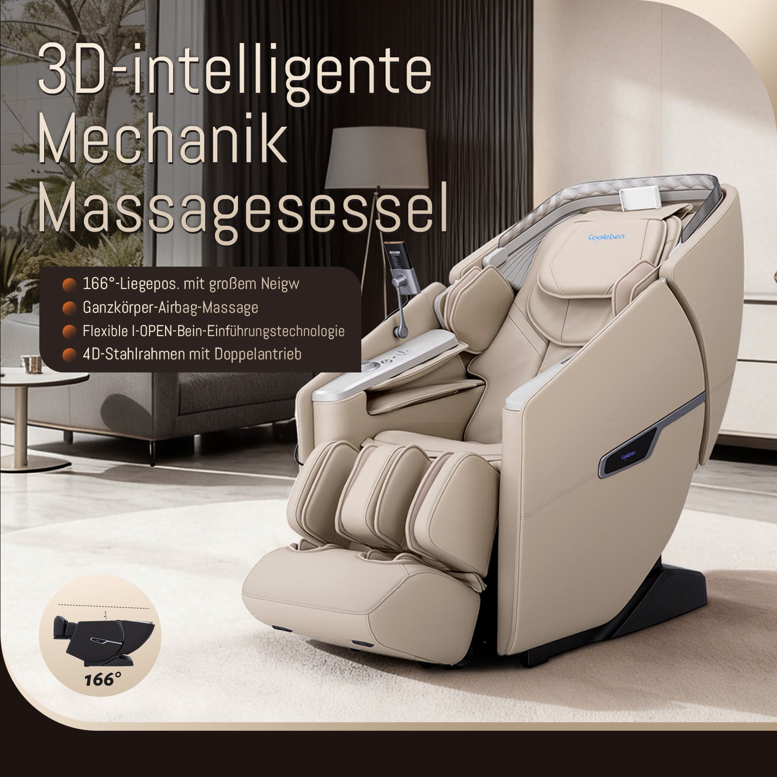 A553 Beige mit Dual-Core-Rückenmassage und Sprachsteuerung Massagesessel