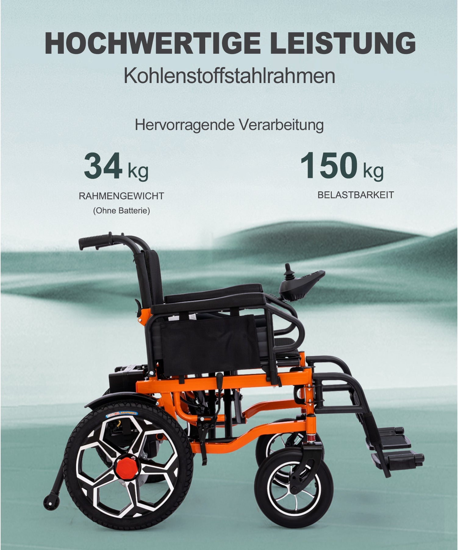 ByteTecpeak D09 Faltbarer Elektrischer Rollstuhl, 30km Reichweite