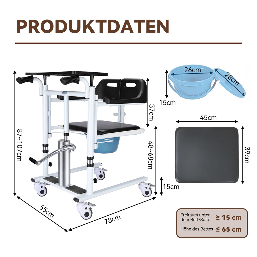 ByteTecpeak L01-LS Transferstuhl mit Toilettenfunktion, hydraulisch höhenverstellbar