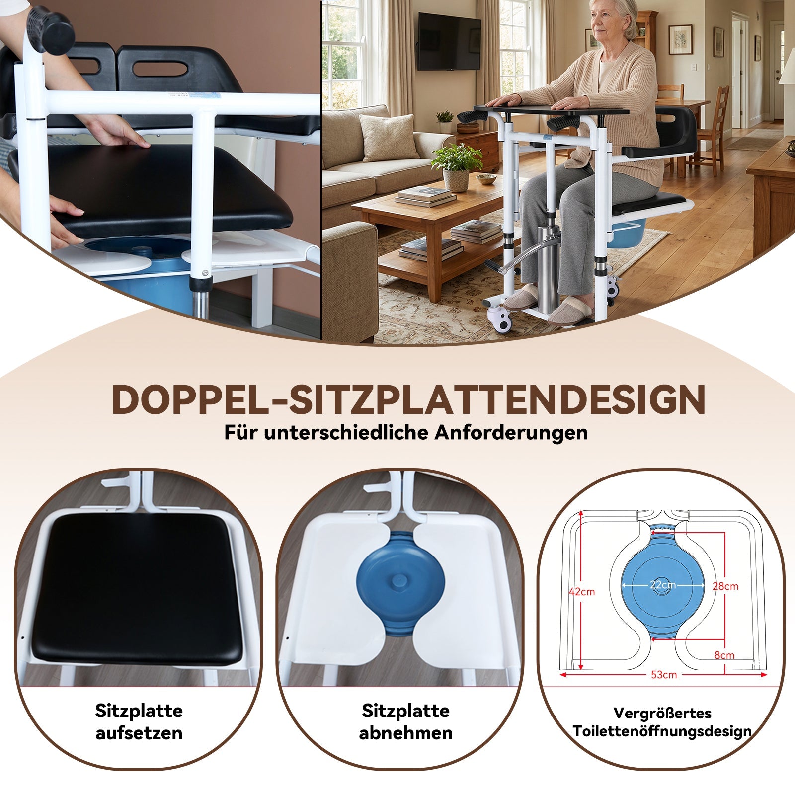 ByteTecpeak L01-LS Transferstuhl mit Toilettenfunktion, hydraulisch höhenverstellbar