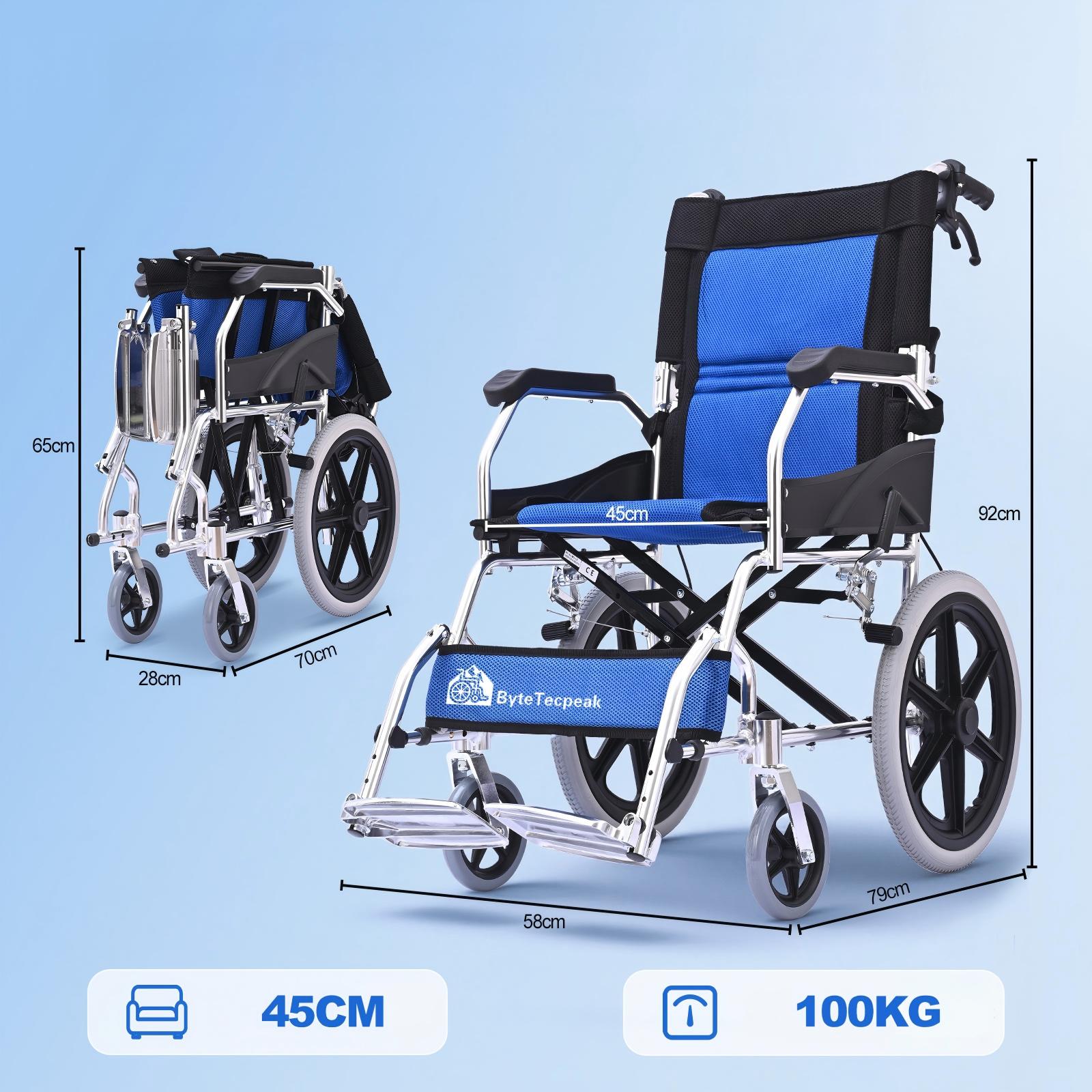 ByteTecpeak M3 Faltbarer Rollstuhl – Stabil, Leicht, Aluminiumrahmen, 100 kg Tragkraft