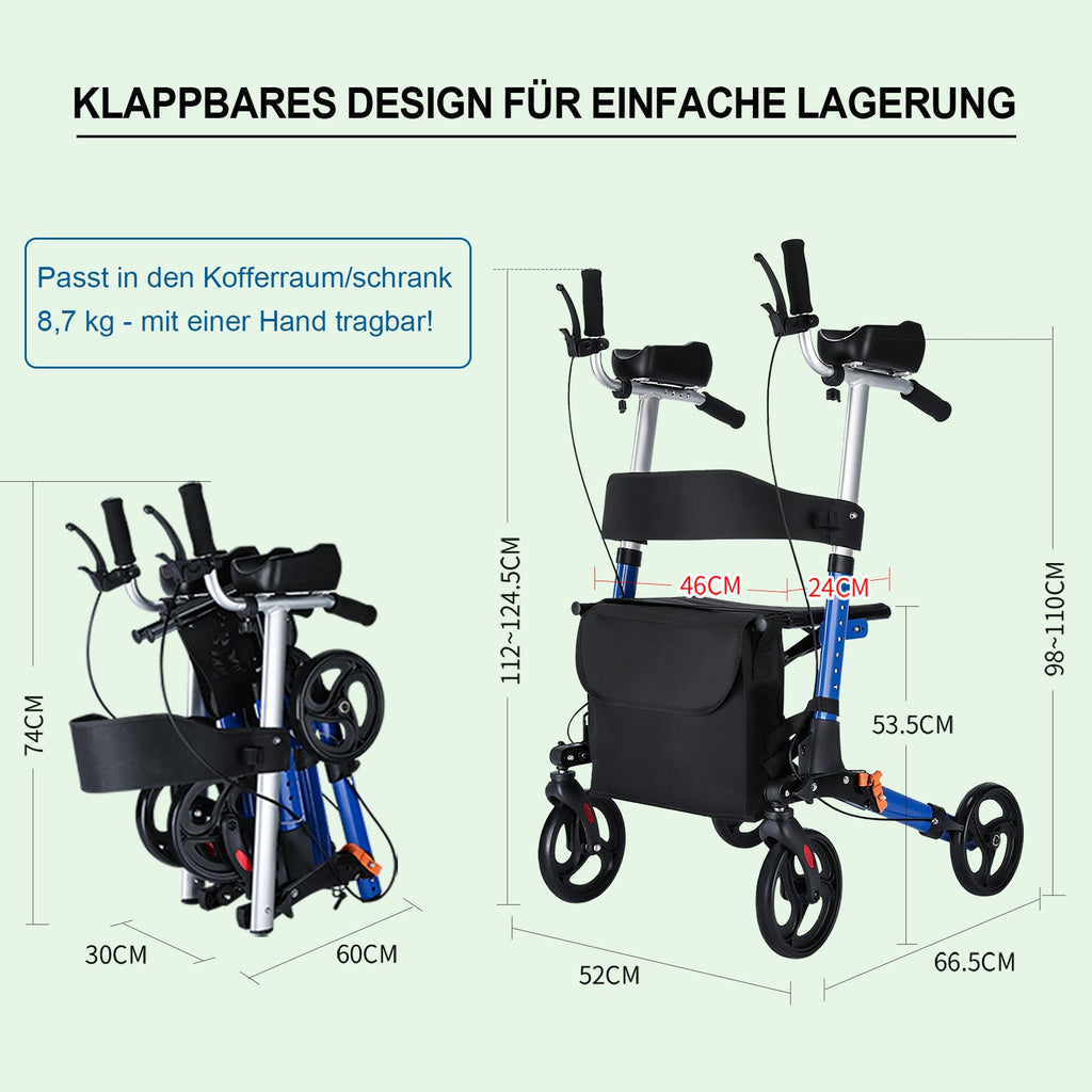 ByteTecpeak R2 Leichtgewicht Rollator mit Sitz, klappbar & höhenverstellbar bis 150 kg