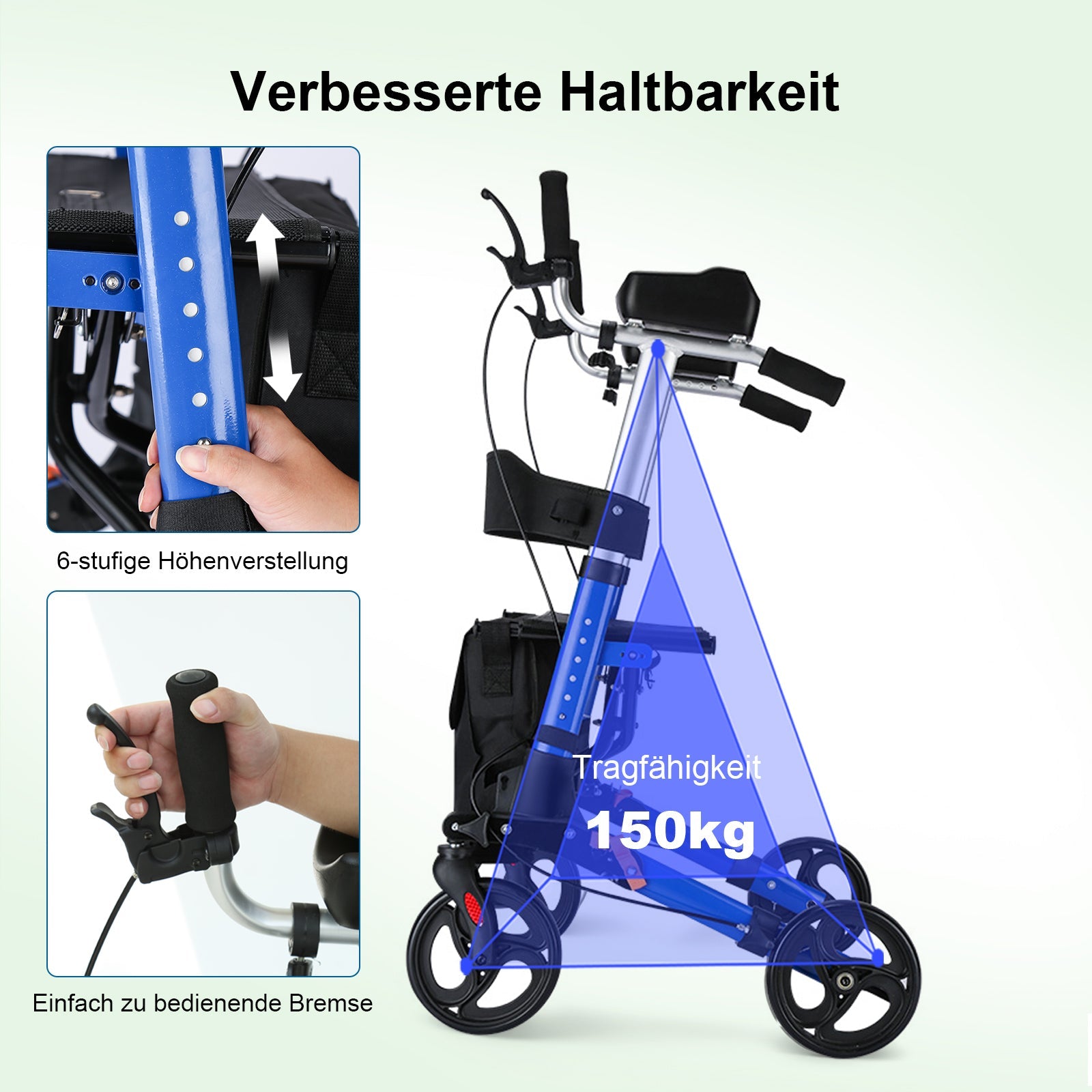 ByteTecpeak R2 Leichtgewicht Rollator mit Sitz, klappbar & höhenverstellbar bis 150 kg