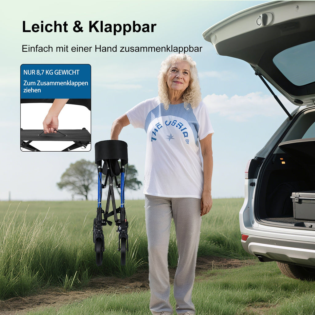 ByteTecpeak R2 Leichtgewicht Rollator mit Sitz, klappbar & höhenverstellbar bis 150 kg