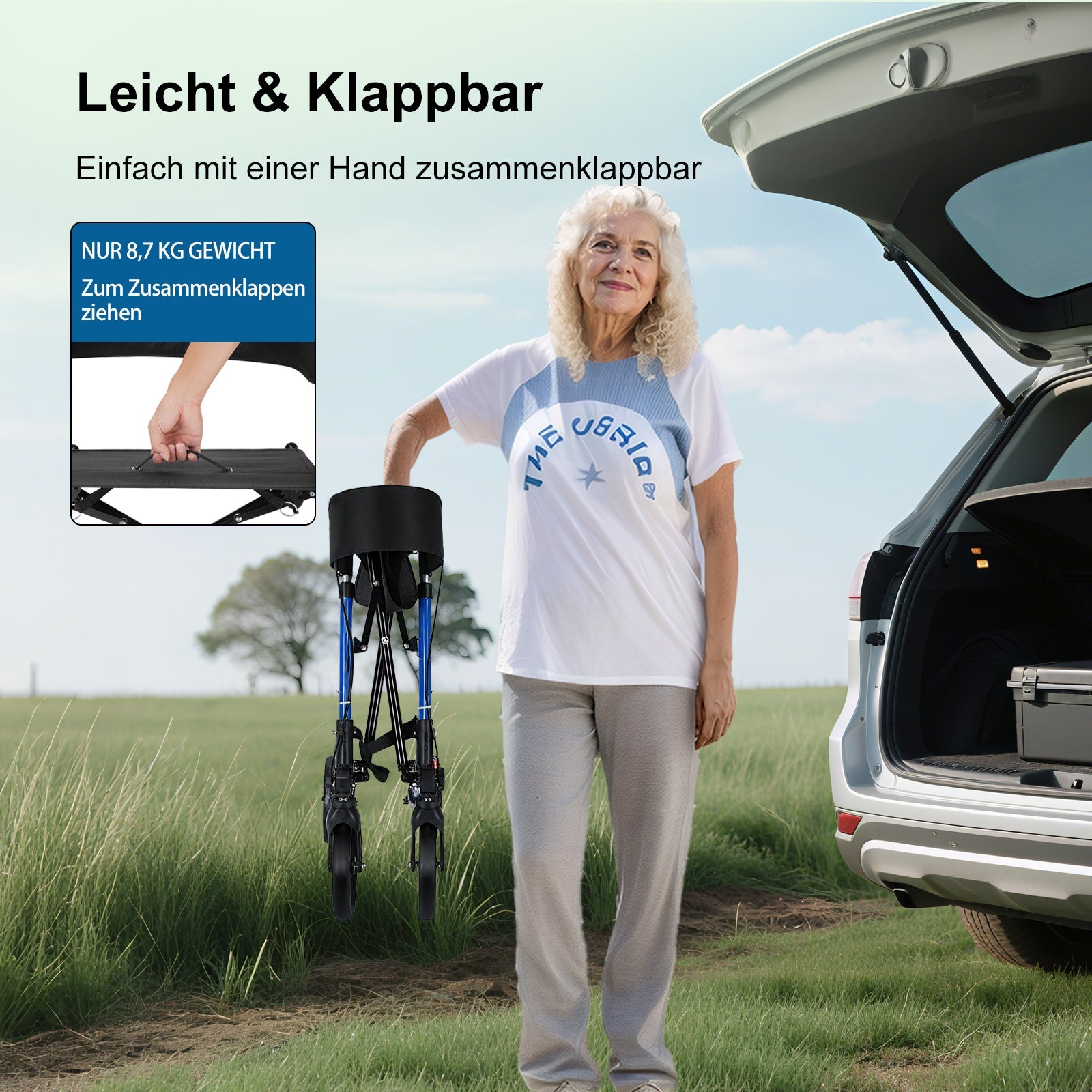 ByteTecpeak R2 Leichtgewicht Rollator mit Sitz, klappbar & höhenverstellbar bis 150 kg