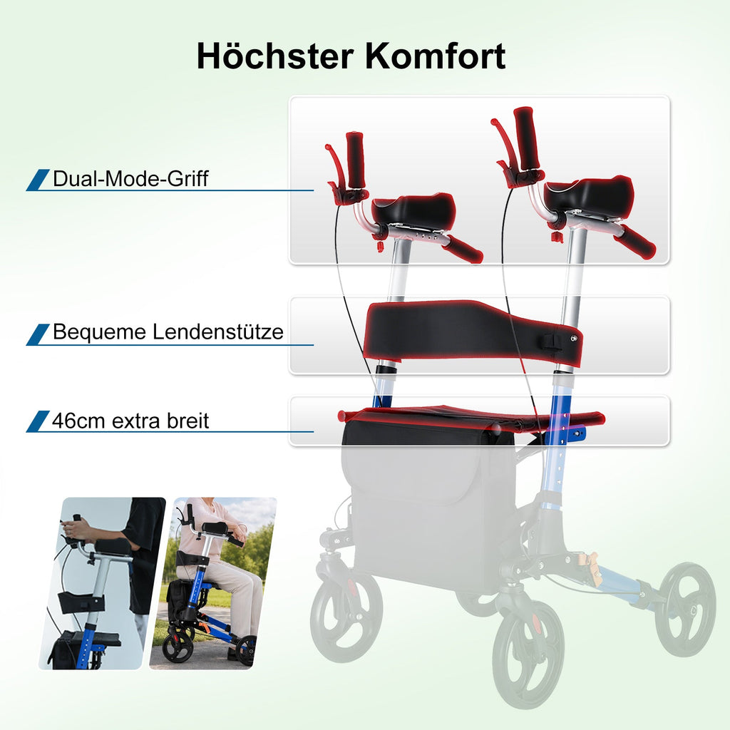 ByteTecpeak R2 Leichtgewicht Rollator mit Sitz, klappbar & höhenverstellbar bis 150 kg