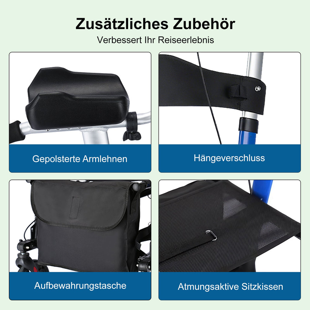 ByteTecpeak R2 Leichtgewicht Rollator mit Sitz, klappbar & höhenverstellbar bis 150 kg