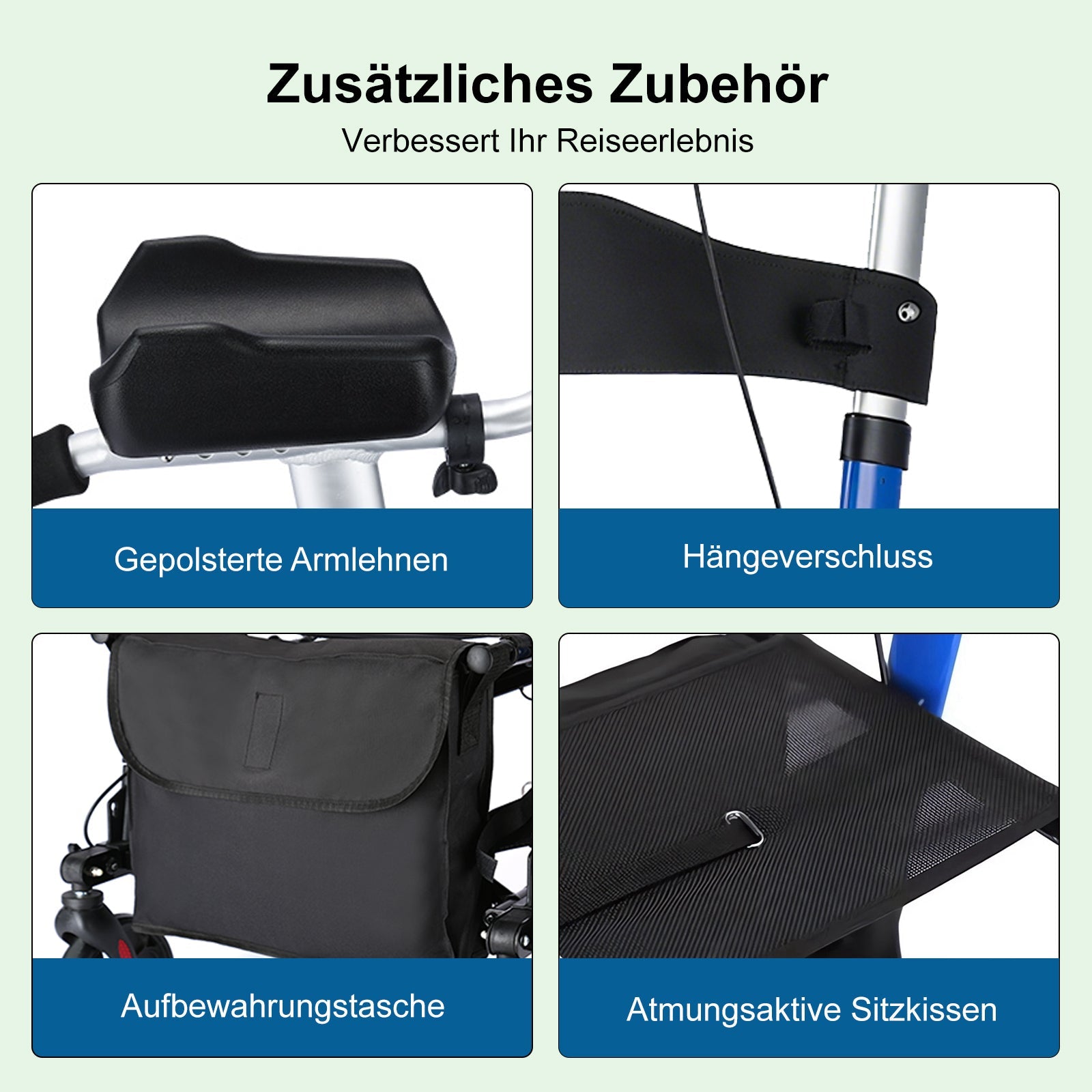 ByteTecpeak R2 Leichtgewicht Rollator mit Sitz, klappbar & höhenverstellbar bis 150 kg