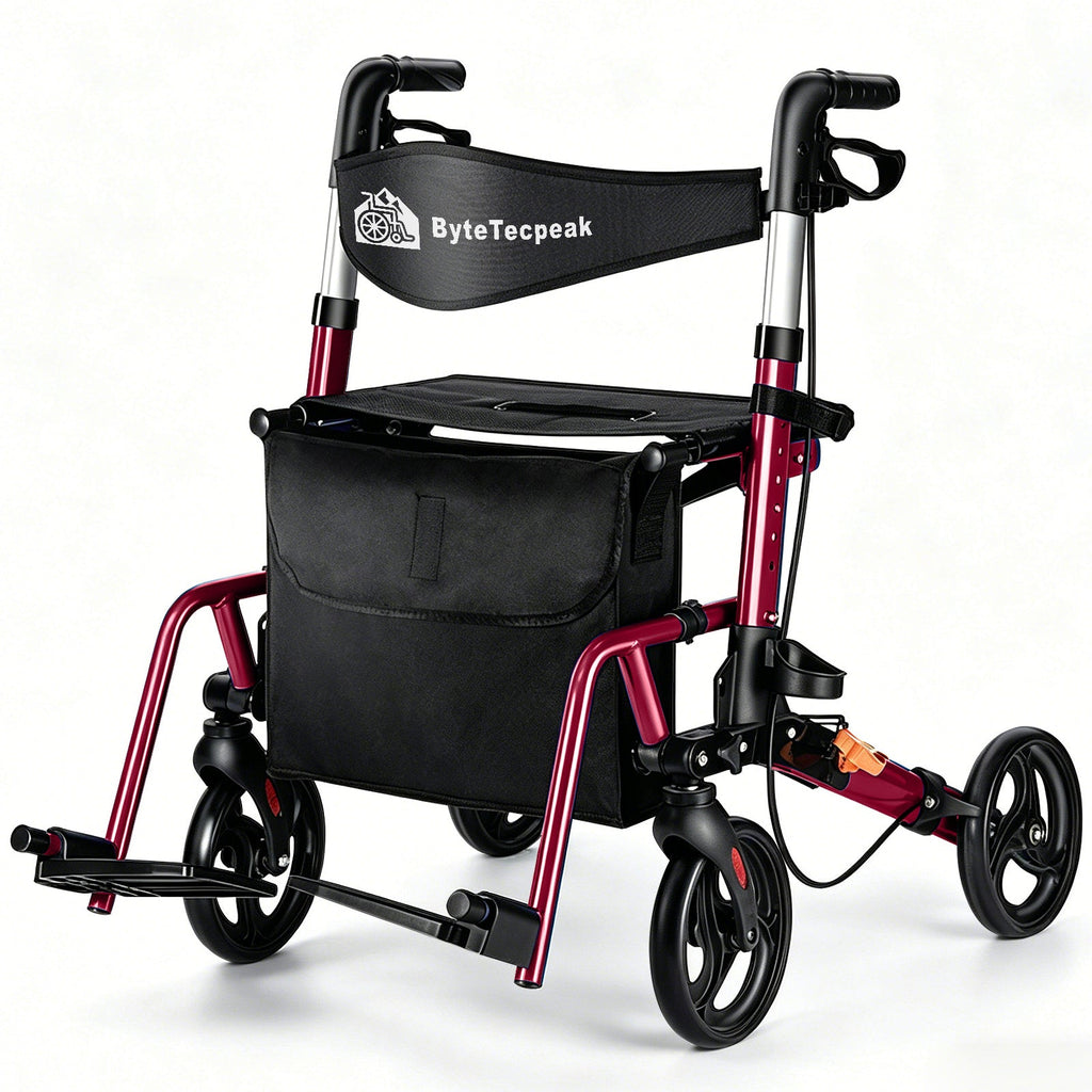 ByteTecpeak R3 Rollator faltbar, leicht mit 360° Drehrädern, Sitz & Einkaufstasche