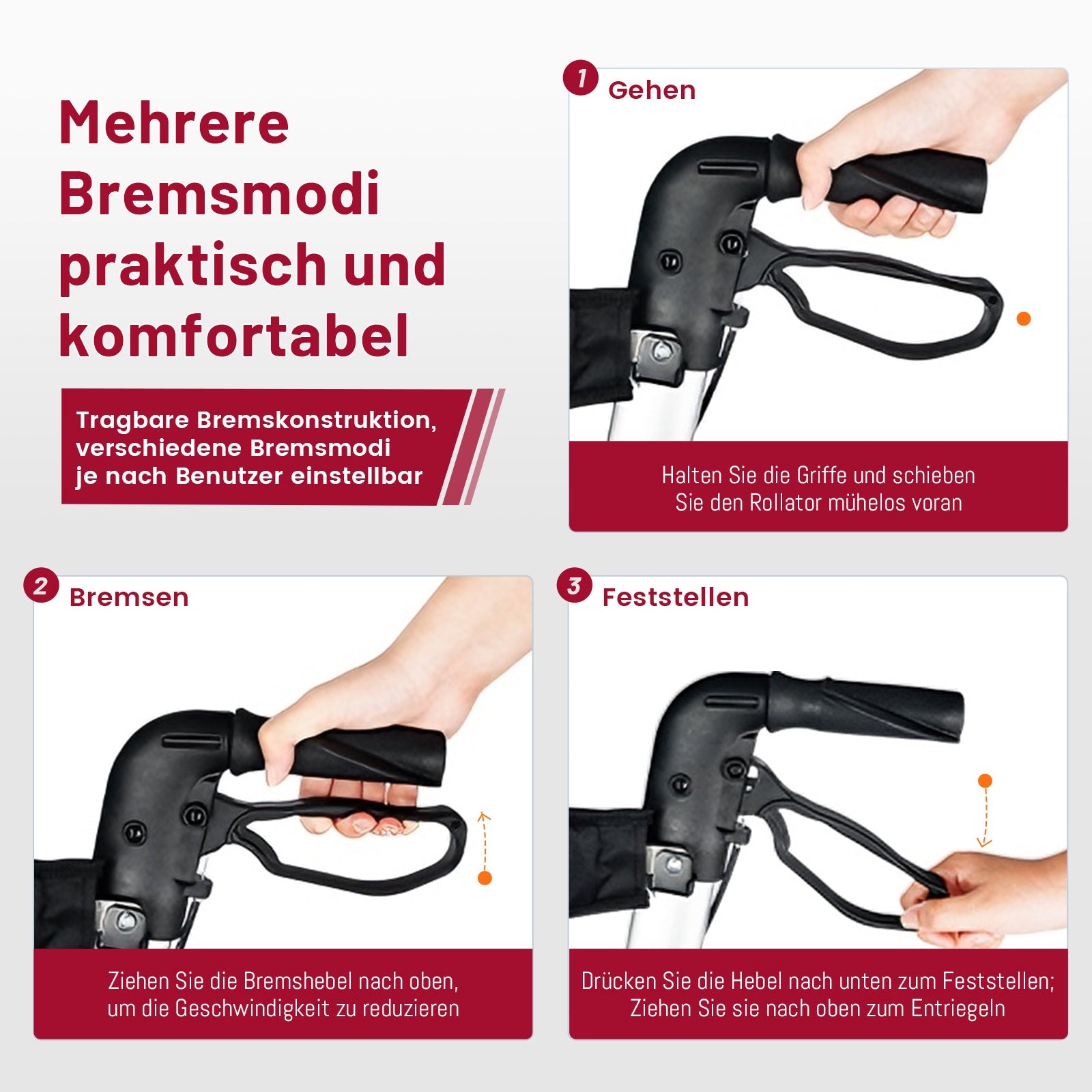 ByteTecpeak R3 Rollator faltbar, leicht mit 360° Drehrädern, Sitz & Einkaufstasche