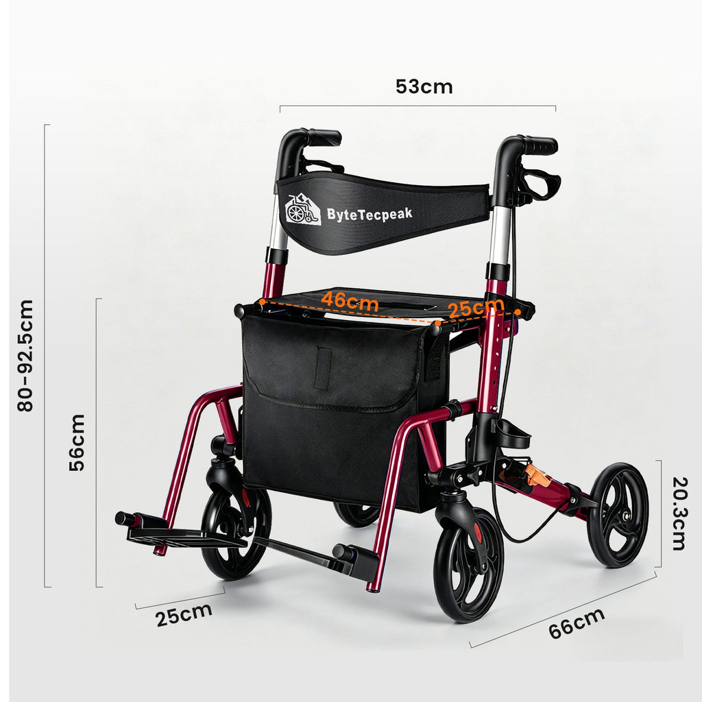 ByteTecpeak R3 Rollator faltbar, leicht mit 360° Drehrädern, Sitz & Einkaufstasche