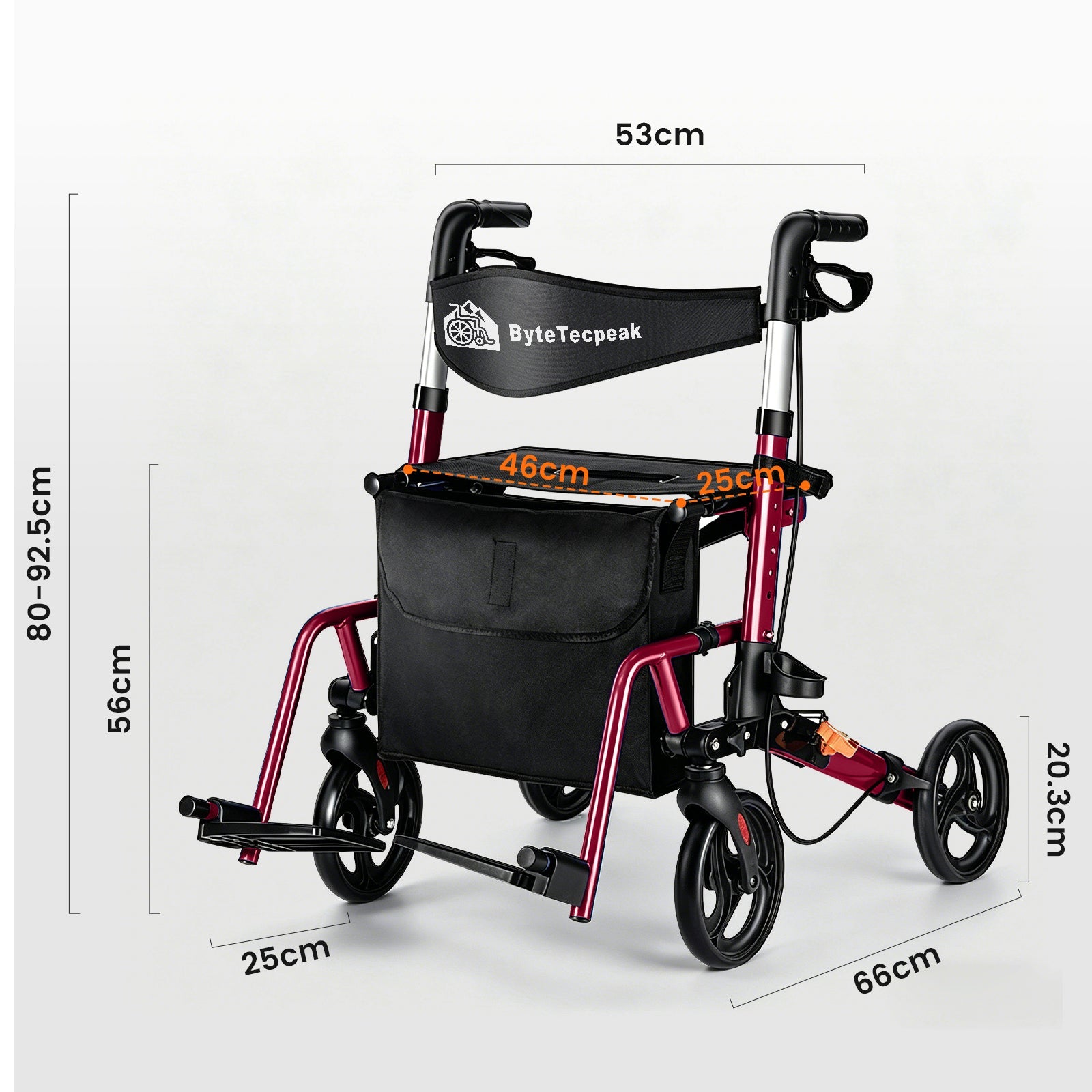 ByteTecpeak R3 Rollator faltbar, leicht mit 360° Drehrädern, Sitz & Einkaufstasche