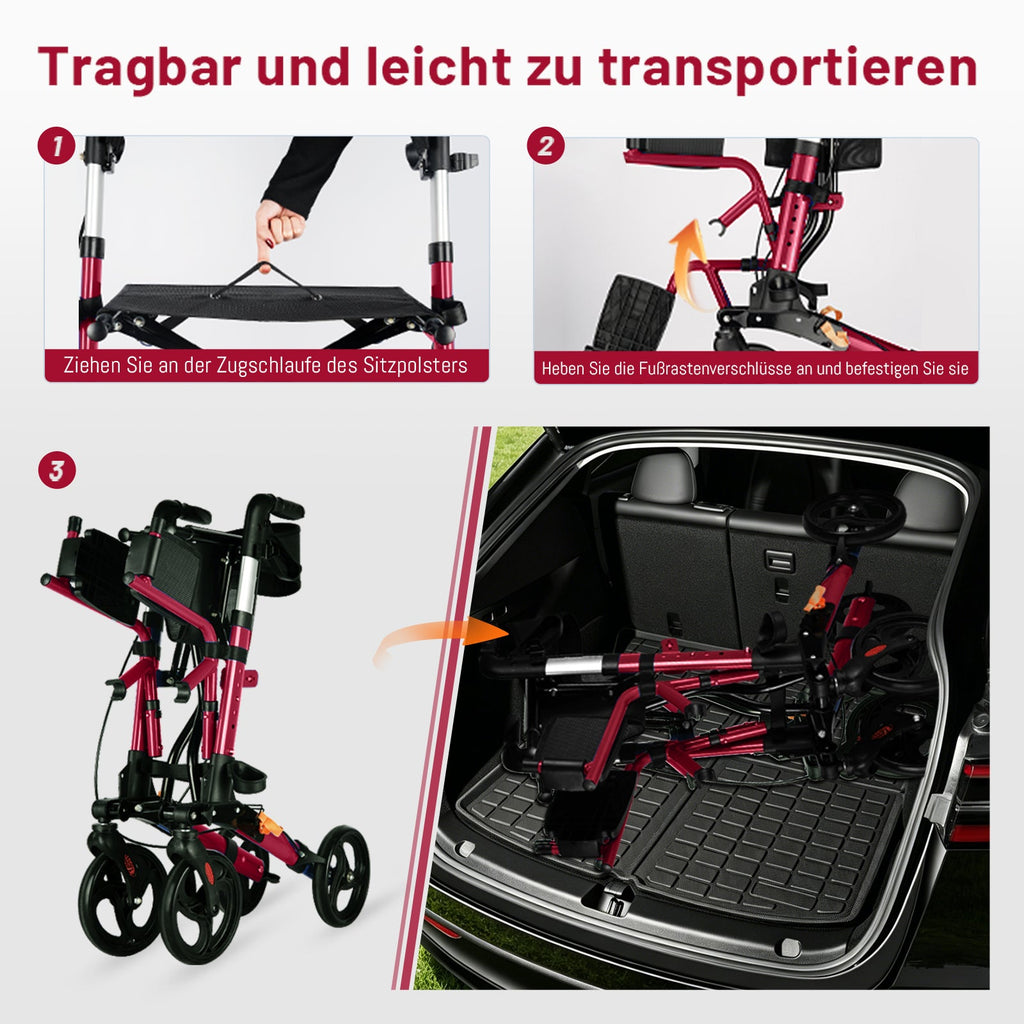 ByteTecpeak R3 Rollator faltbar, leicht mit 360° Drehrädern, Sitz & Einkaufstasche