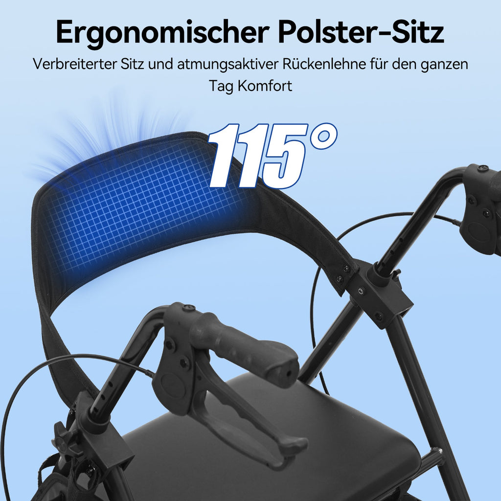 ByteTecpeak R4 Faltbarer Rollator mit Sitz, Schwarzer Rahmen, Kompakt & Verstellbar