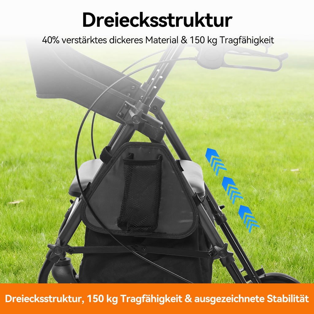 ByteTecpeak R4 Faltbarer Rollator mit Sitz, Schwarzer Rahmen, Kompakt & Verstellbar