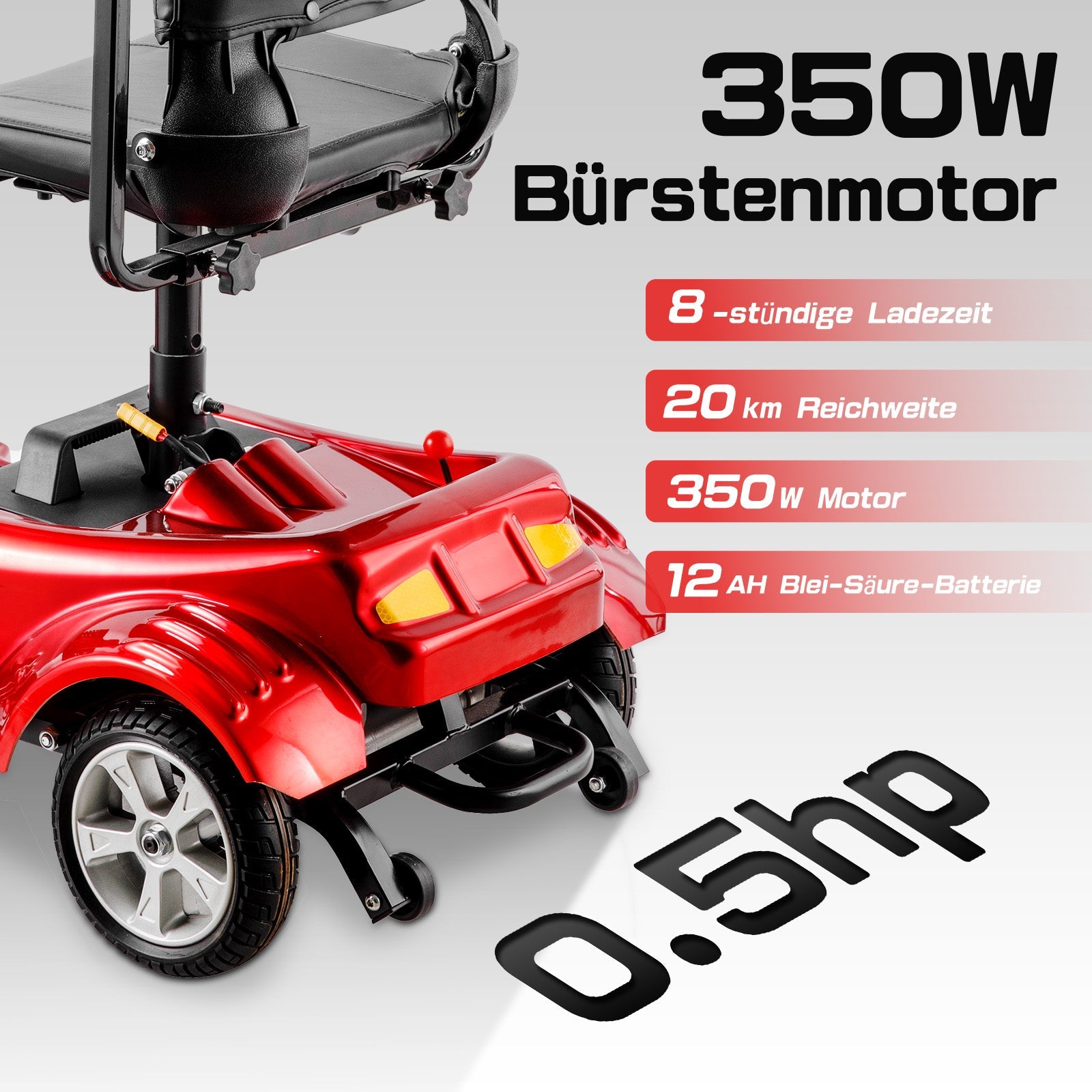 ByteTecpeak Z02 Elektromobil in Rot mit 20 km Reichweite, 350W Motor, faltbar