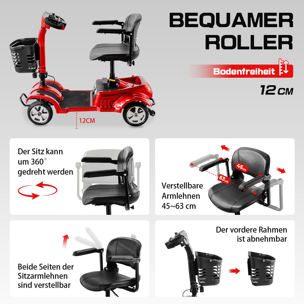 ByteTecpeak Z02 Elektromobil in Rot mit 20 km Reichweite, 350W Motor, faltbar