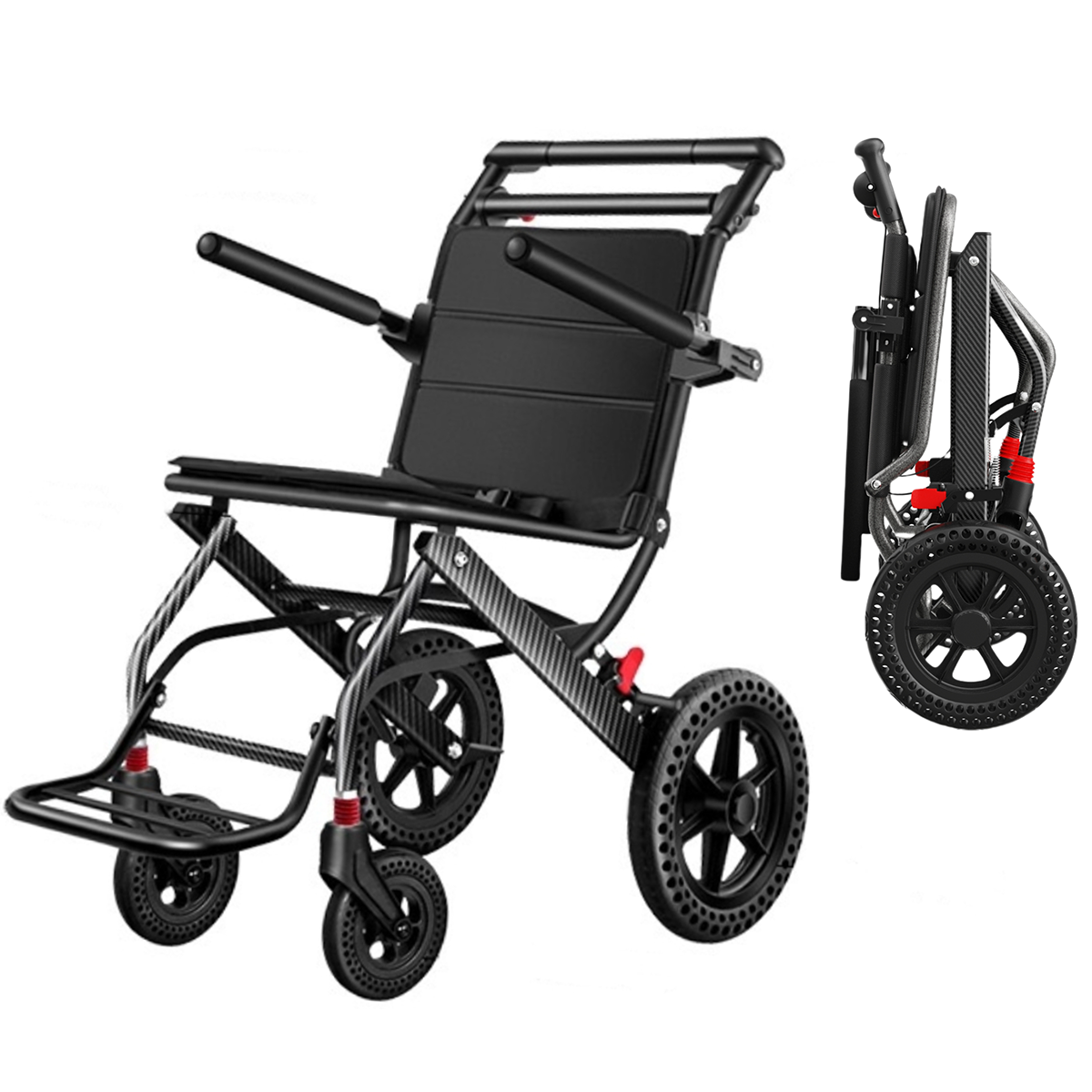 ByteTecpeak M1 Leichter manueller Rollstuhl aus Aluminium, klappbar, 100 kg belastbar