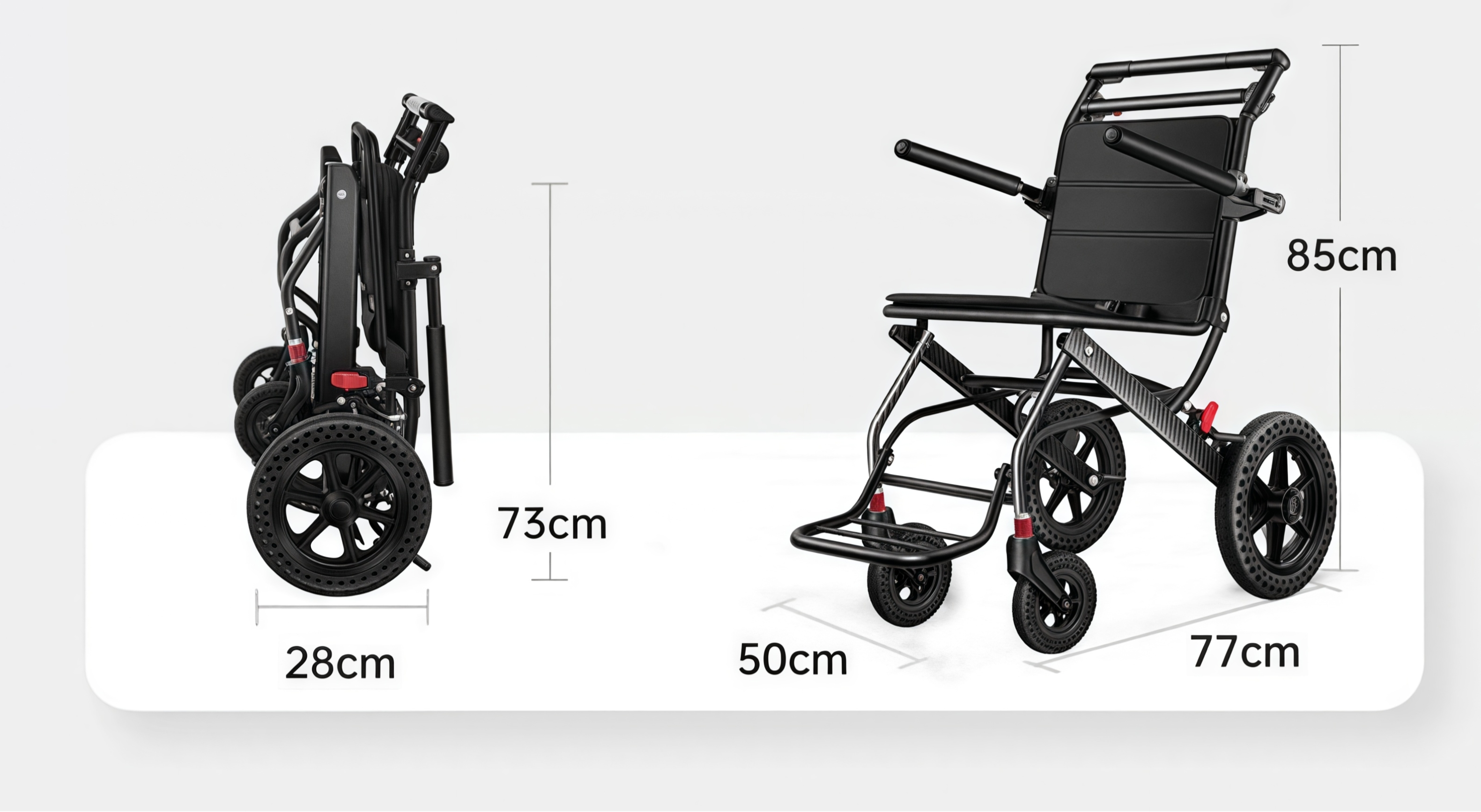 ByteTecpeak M1 Leichter manueller Rollstuhl aus Aluminium, klappbar, 100 kg belastbar