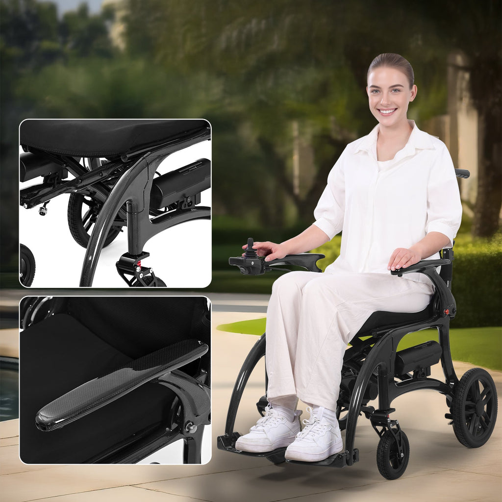 ByteTecpeak XP01 Elektrischer Rollstuhl aus Carbon, 2×8Ah Batterien, Reichweite 25 km