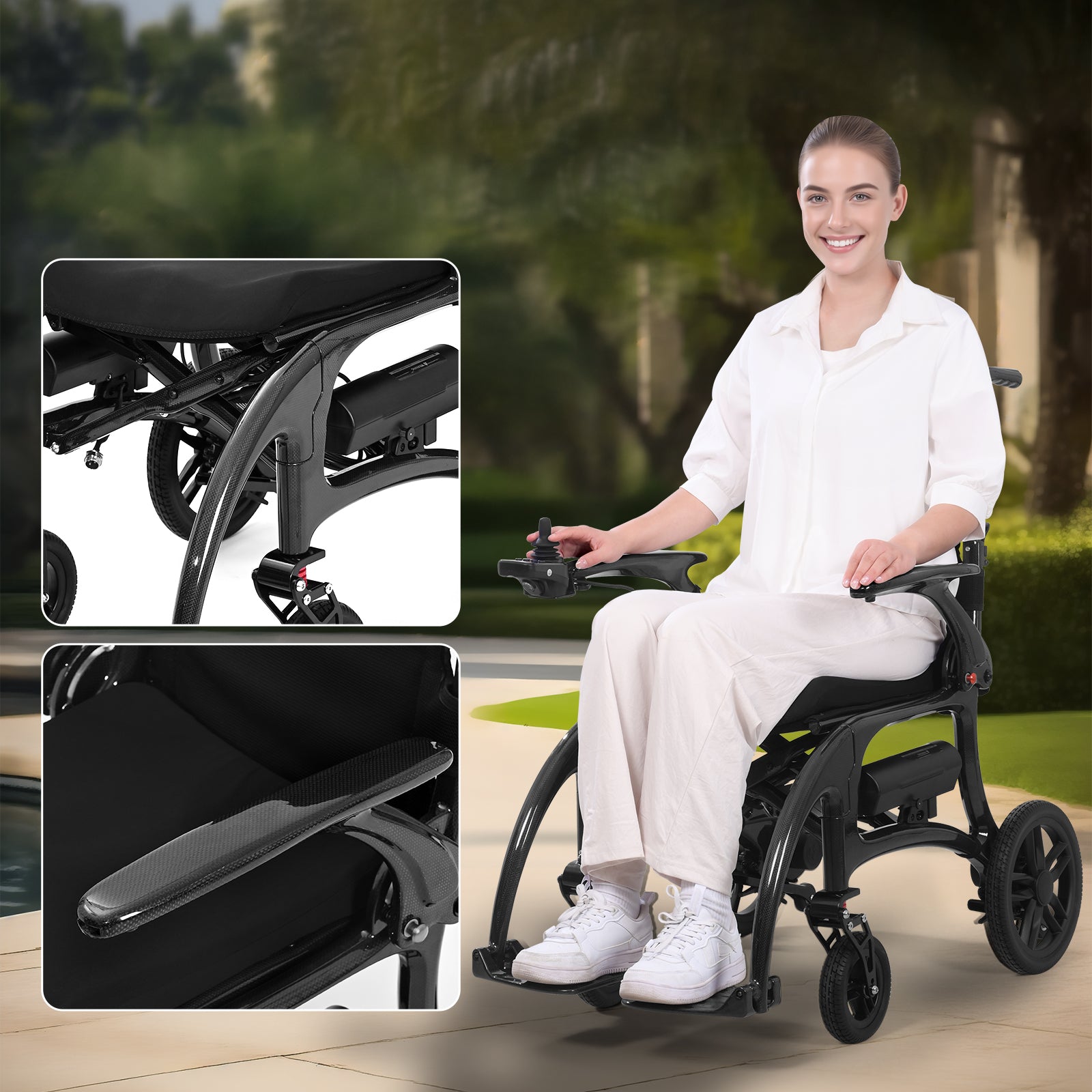 ByteTecpeak XP01 Elektrischer Rollstuhl aus Carbon, 2×8Ah Batterien, Reichweite 25 km