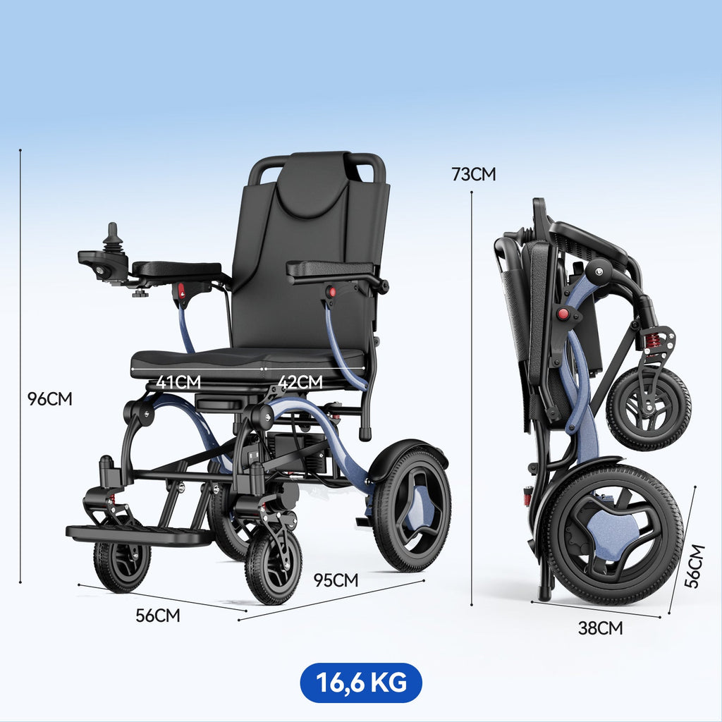 ByteTecpeak XP03 Zusammenklappbarer Elektrorollstuhl – 20 km Reichweite, 16,63 kg, Blau