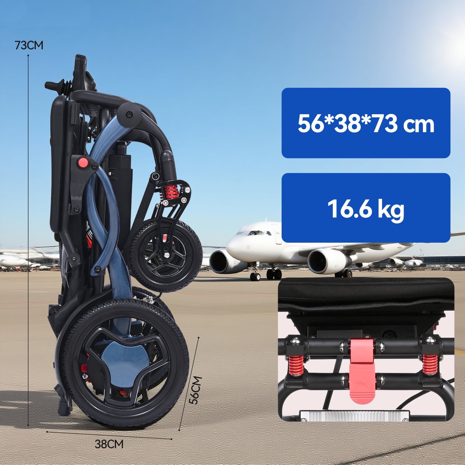 ByteTecpeak XP03 Zusammenklappbarer Elektrorollstuhl – 20 km Reichweite, 16,63 kg, Blau