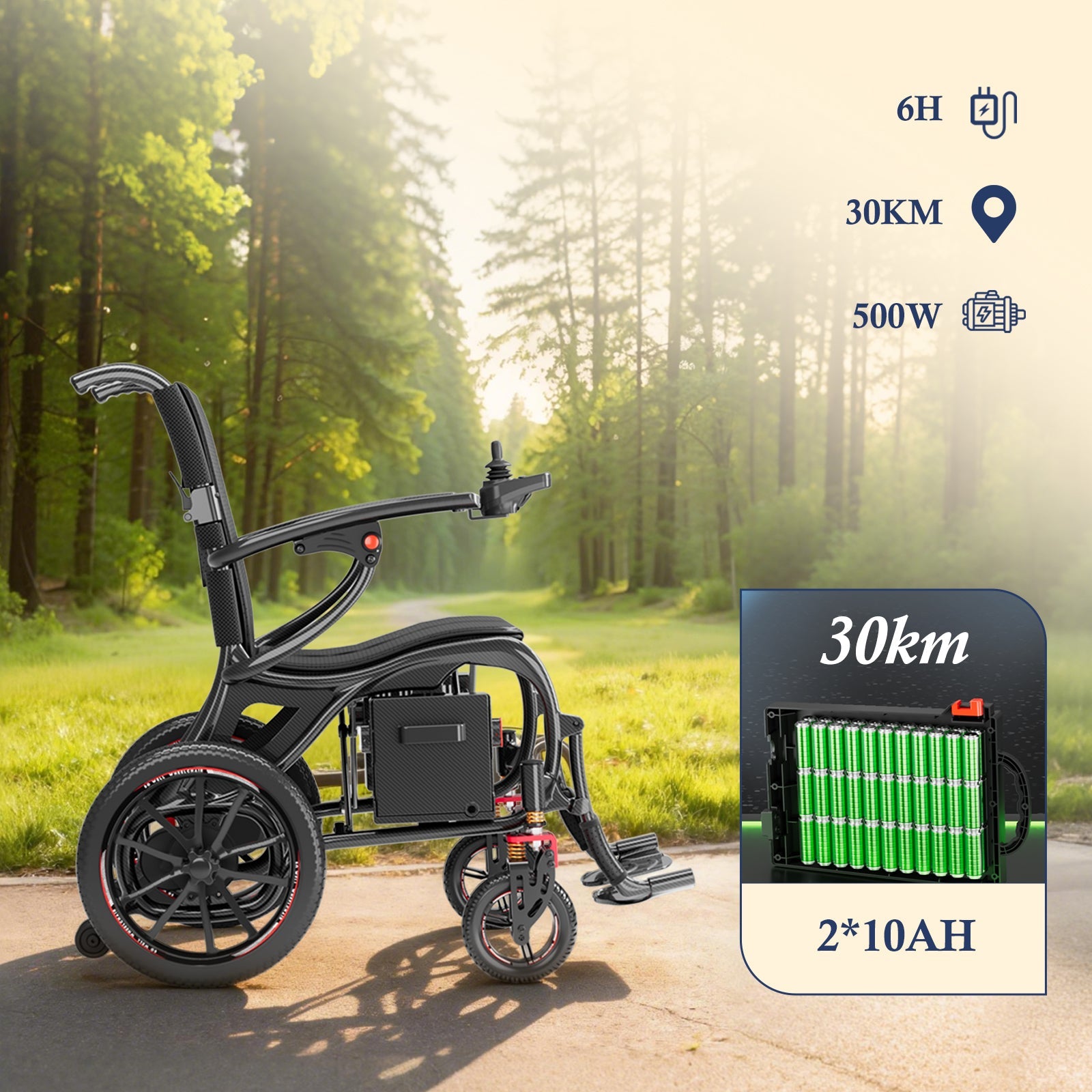 ByteTecpeak XP06 – ultraleichter Elektrorollstuhl mit Carbonfaser-Rahmenl |16 kg |30 km Reichweite